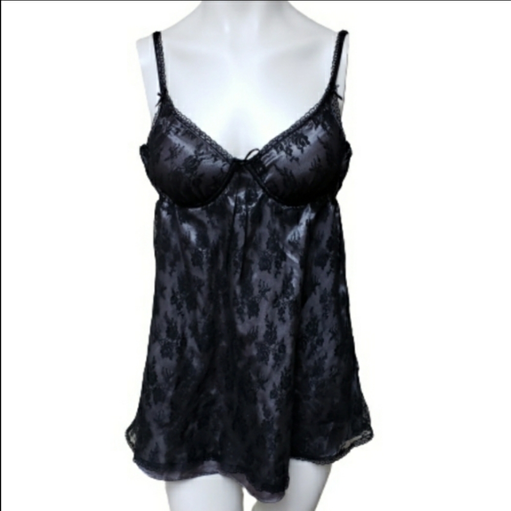 Sentiments large rose lace silver satin babydoll Lingerie